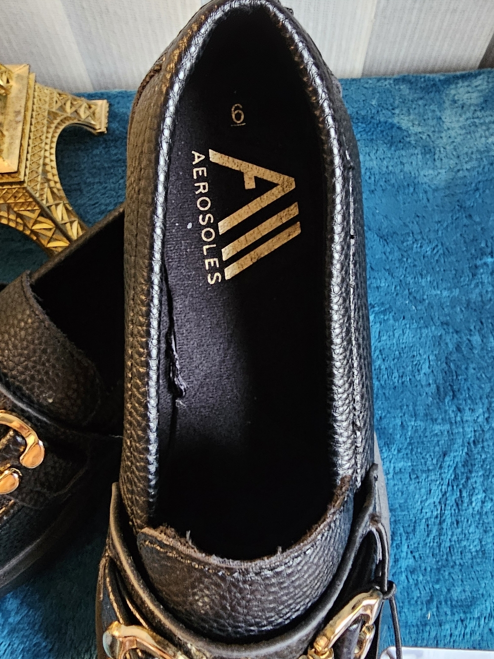 AEROSOLES Black Slip-On Loafer with Gold Hardware